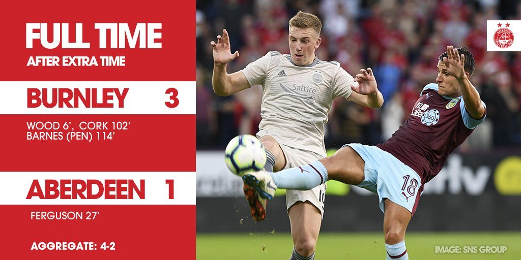 @AberdeenFC - Full Time'| BUR 3-1 ABE #DonsLIVE The Dons bow out of Europe after taking Burnley all the way to 120 minutes.